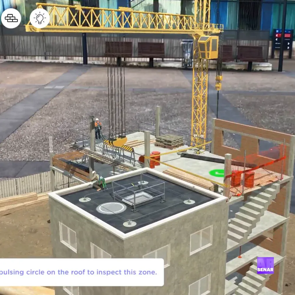 Maquette de chantier de construction affichée en réalité augmentée sur une tablette