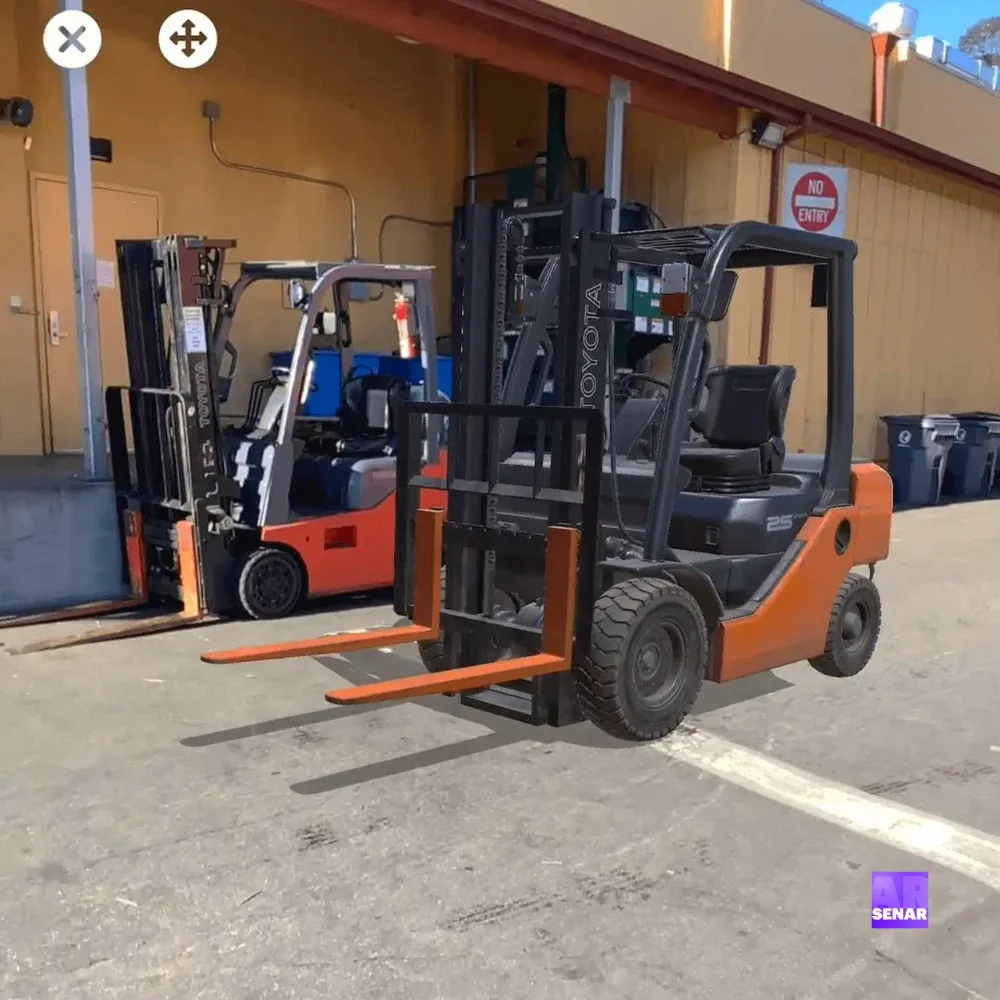 Chariot élévateur virtuel à inspecter, affiché en réalité augmentée dans une cour